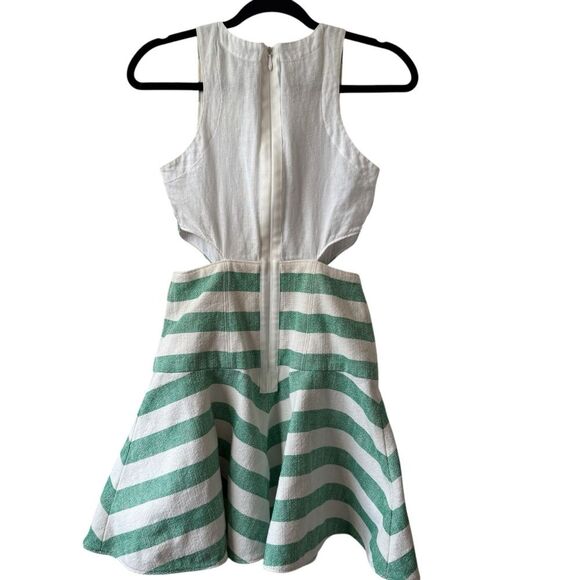 Tibi Green White Ecru Striped Cotton Blend Dress, Size 0 - Picture 7 of 10